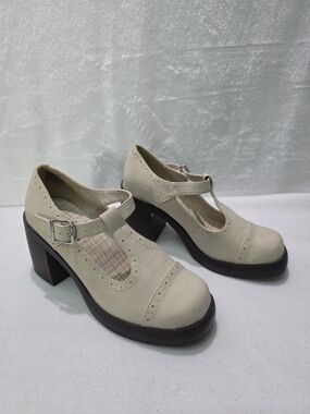 Maurices Cream T-Strap Chunky Heel Pumps